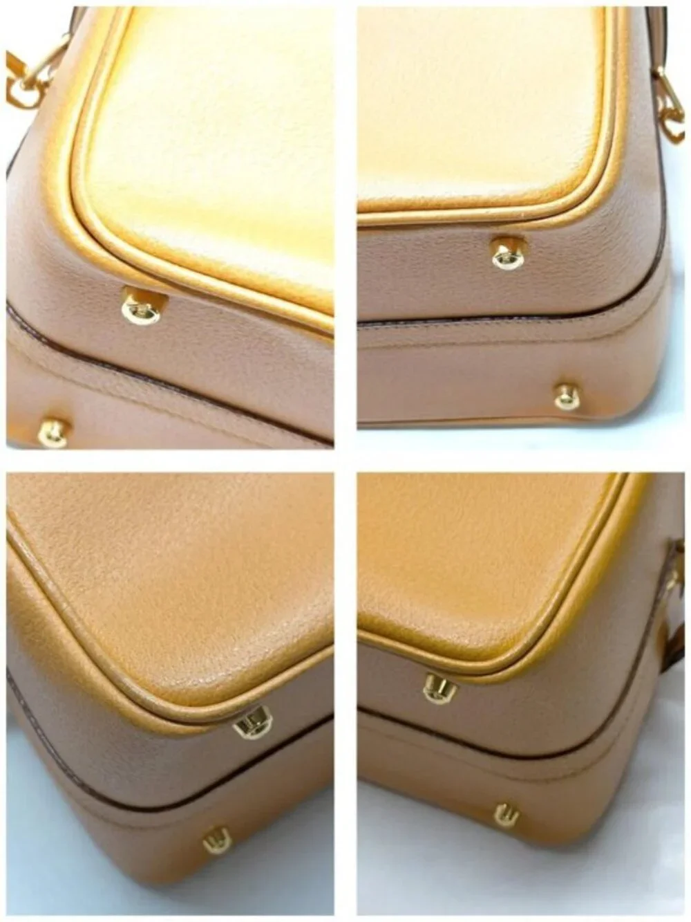 Authentic Vintage Gucci Bamboo Handle Gold Leather Vanity Case Shoulder Bag